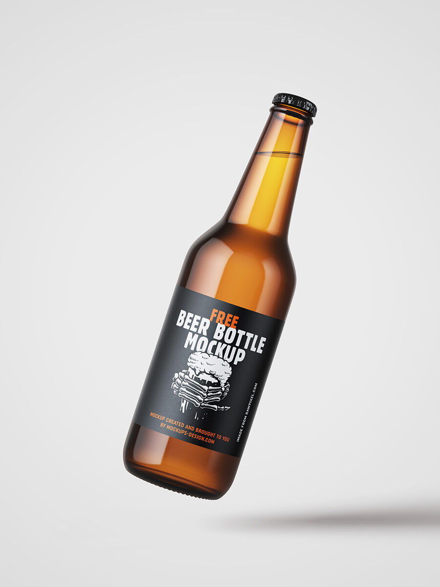 3 Mockups Showing Glass Beer Bottles in Different Illustrations FREE PSD