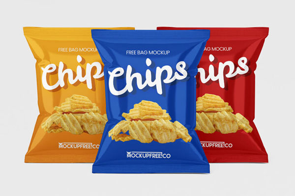 3 Realistic mockups of Chips Bag from Different Angles FREE PSD