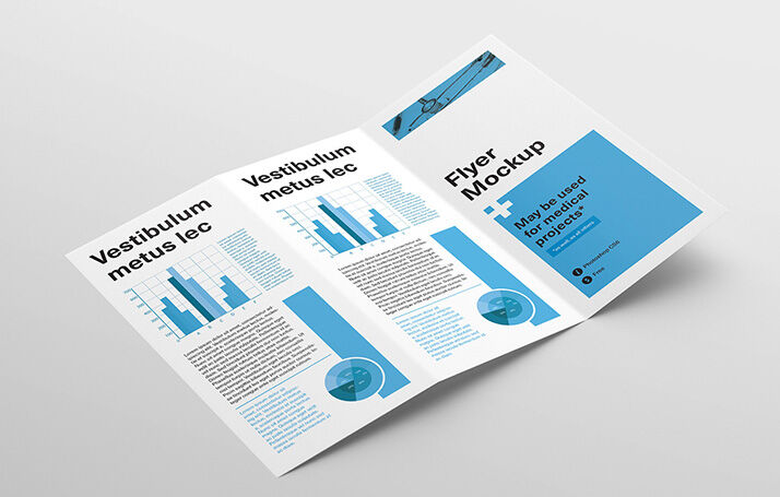 3 Tri-Fold DL Brochure Mockups in Perspective FREE PSD