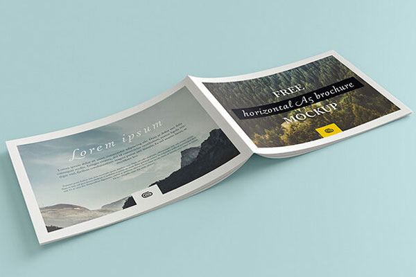 4 Mockups Including Landscape A5 Booklet Brochure in Different Views FREE PSD