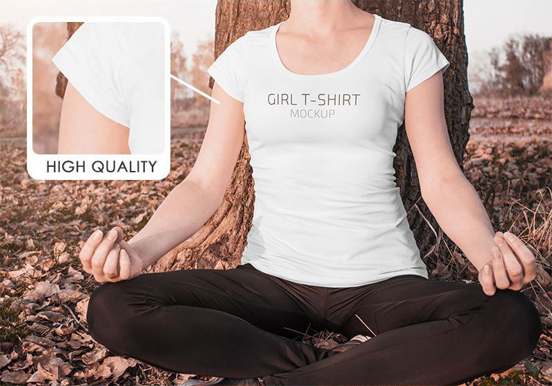 5 Girl Wearing T-shirt Mockups in Different Positions FREE PSD