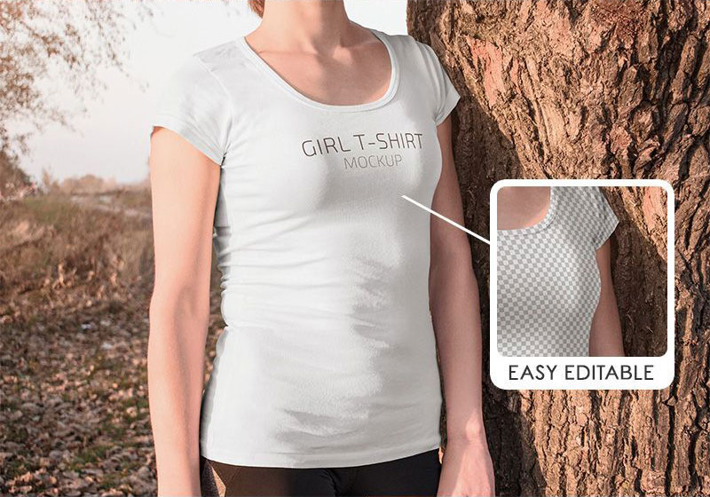 5 Girl Wearing T-shirt Mockups in Different Positions FREE PSD
