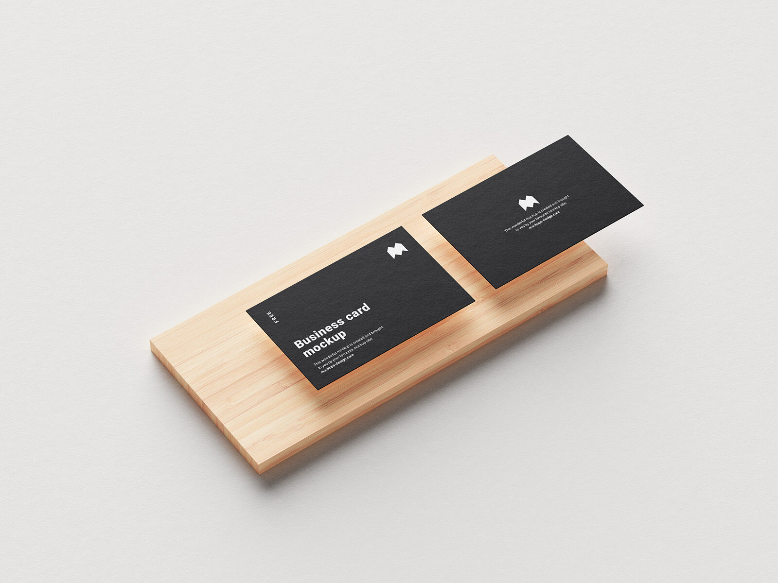 5 Mockups of Floating Business Cards Along with a Wooden Board FREE PSD