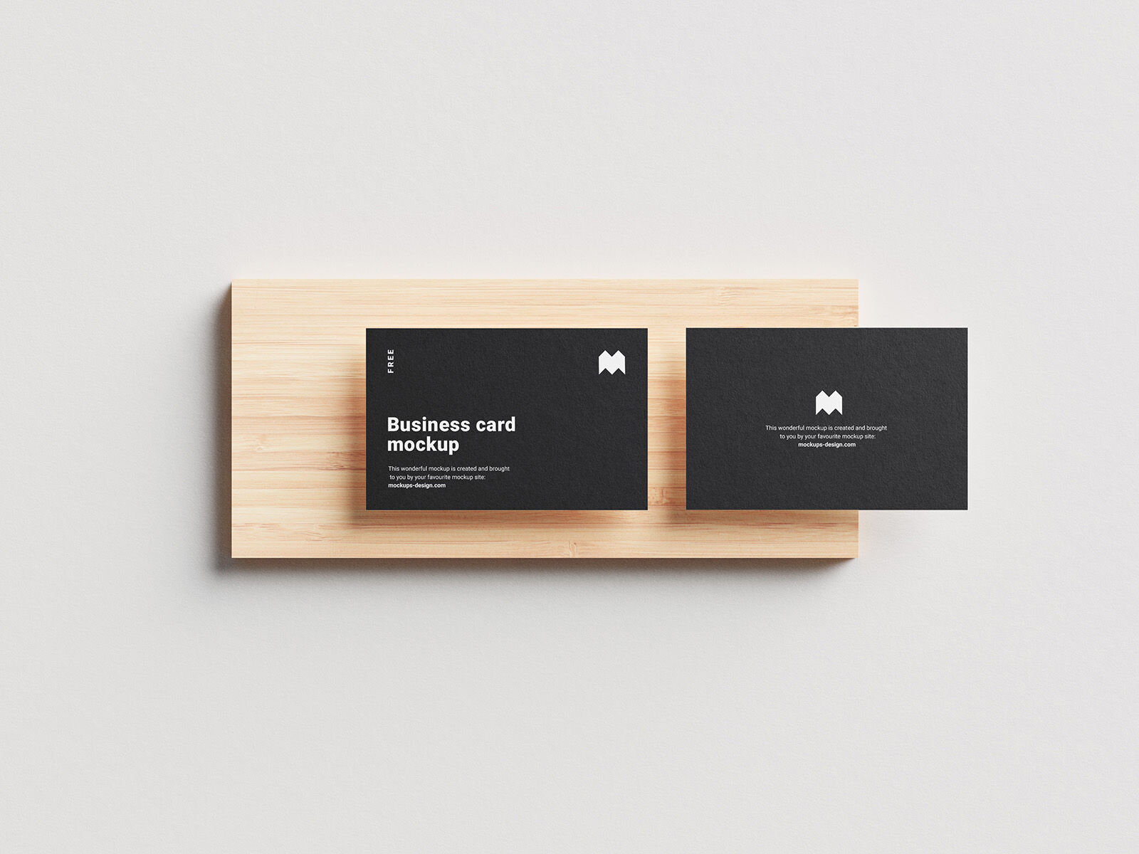 5 Mockups of Floating Business Cards Along with a Wooden Board FREE PSD