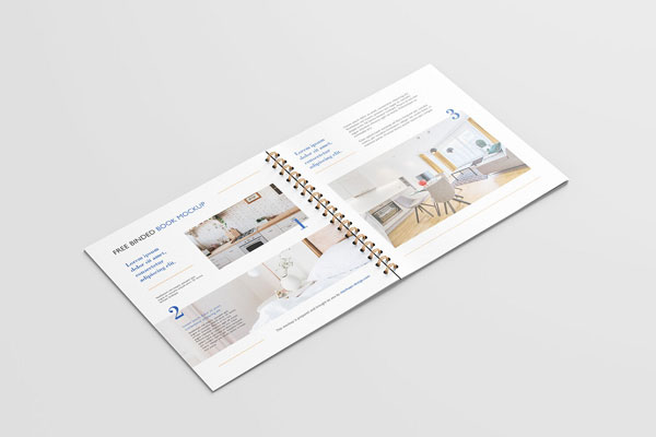 6 Mockups of a Square, Spiral Bound Brochure Laid on the Surface FREE PSD