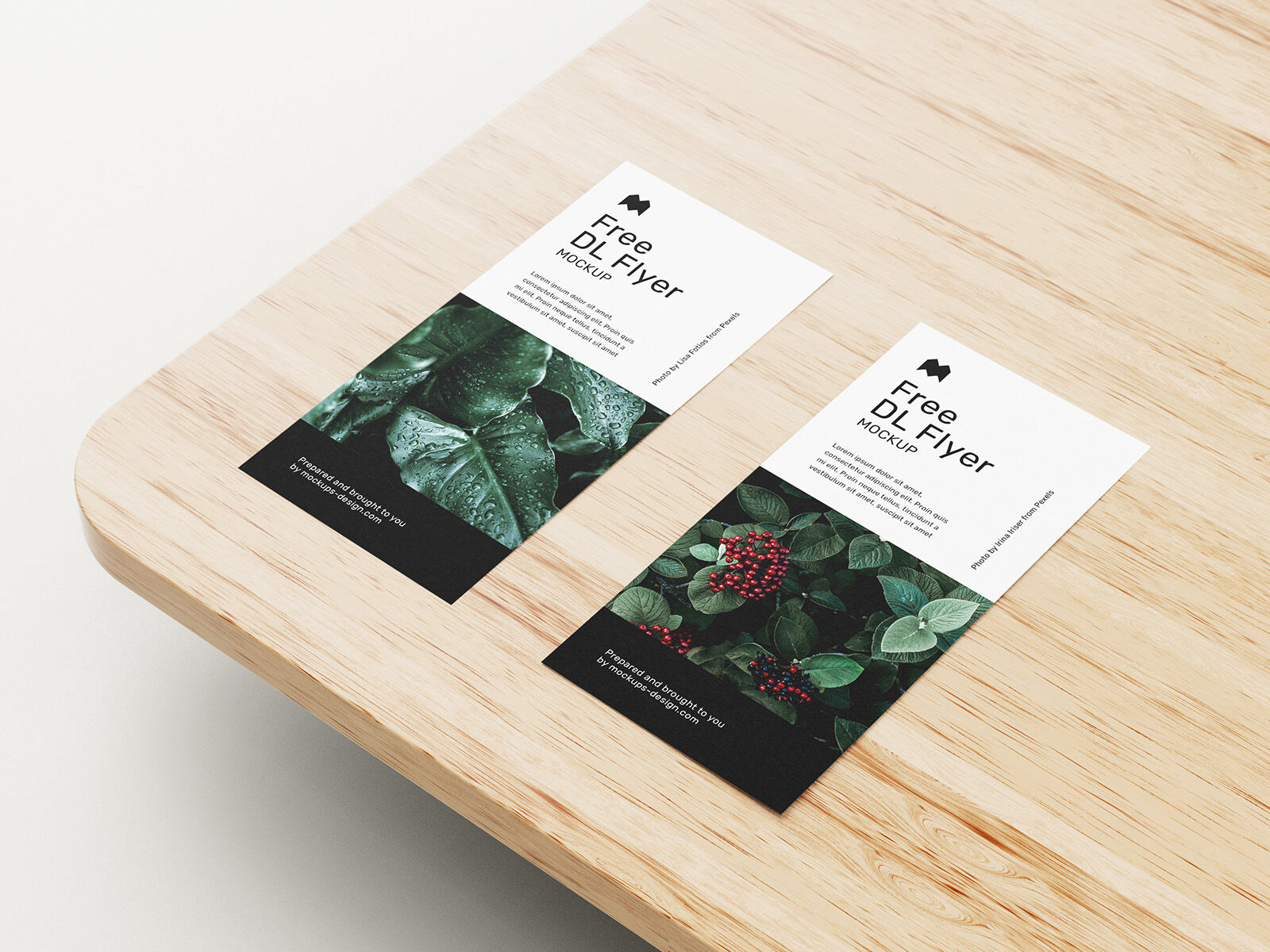 6 Mockups of DL Rack Cards on Wooden Table in Different Views and Positions FREE PSD