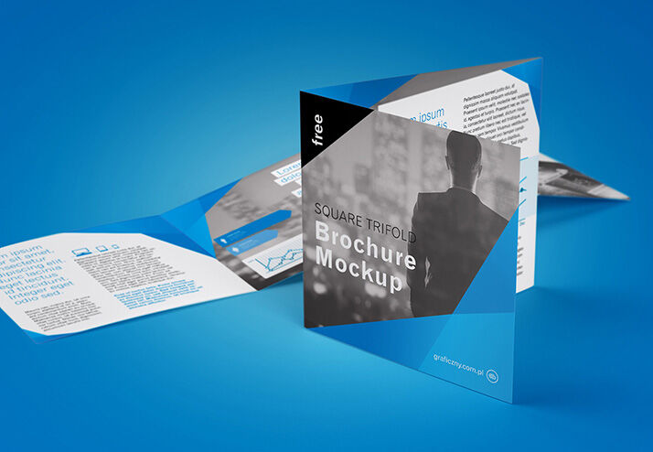 6 Mockups of Tri-fold Square Brochure in Various Shots FREE PSD