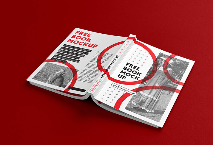 7 Book Mockups Laid Close and Open in Perspective View FREE PSD