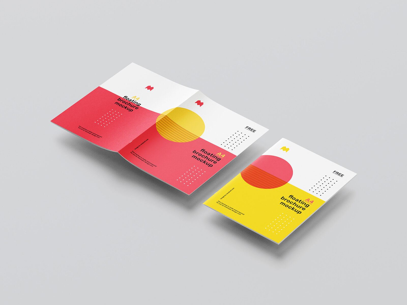 7 Mockups Featuring Floating A4 Brochure Booklet in Different Views FREE PSD