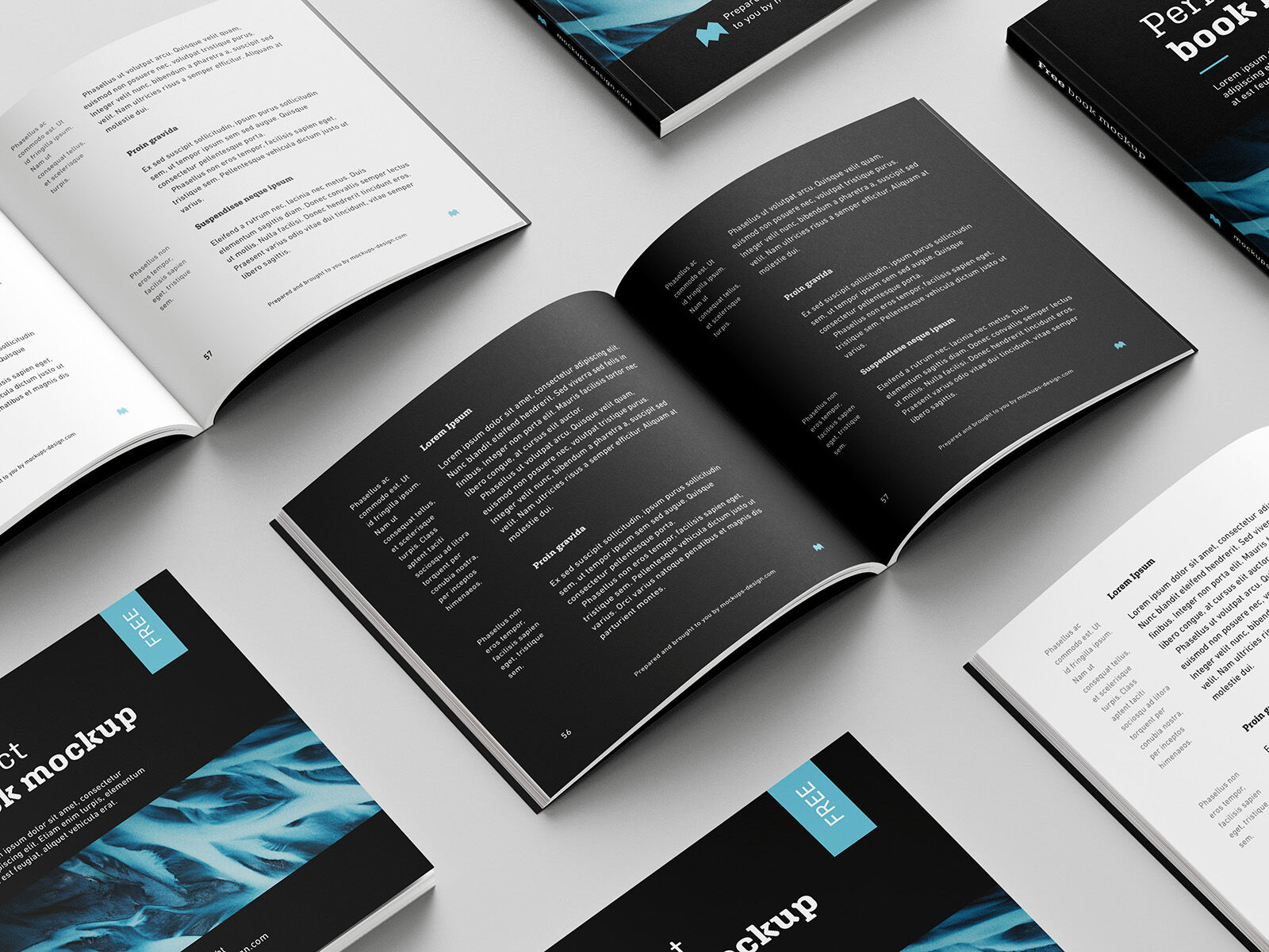 8 Square Book Mockups in Different Views Including a Grid Layout FREE PSD