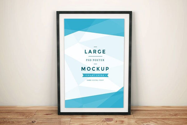 Artwork Frame Mockup on Wooden Floor Leaning Against the Wall FREE PSD