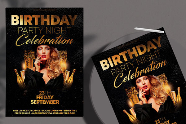Black and Golden Birthday Party Flyer Template FREE PSD