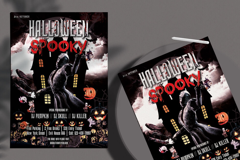 Black and Red Halloween Flyer Template FREE PSD