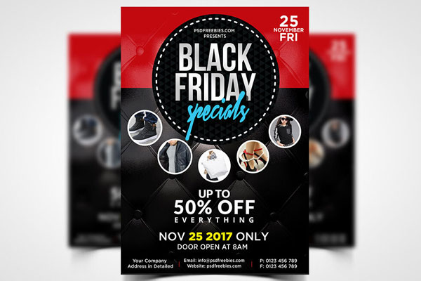 Black, Red Modern Black Friday Sale Flyer Template FREE PSD