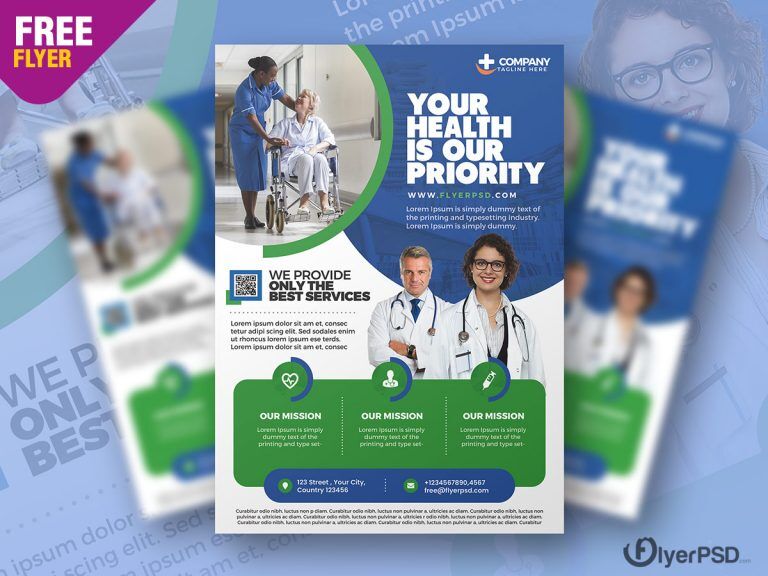 Blue and Green Modern Medical Care Flyer Template FREE PSD