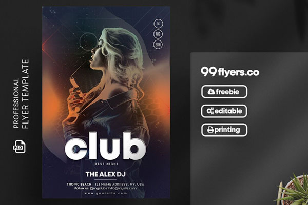 Blue and Orange Sparkly Live Dj Performance Flyer Template FREE PSD