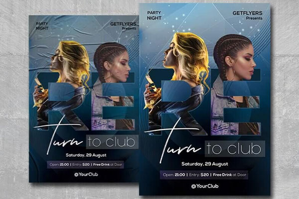 Blue, Modern Nightclub Flyer Template FREE PSD