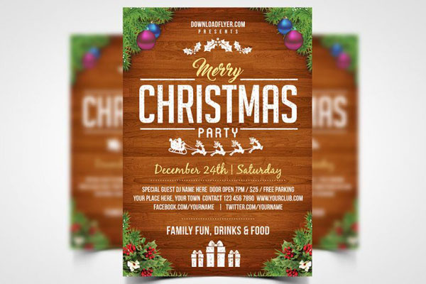 Border Christmas Party Flyer Template FREE PSD