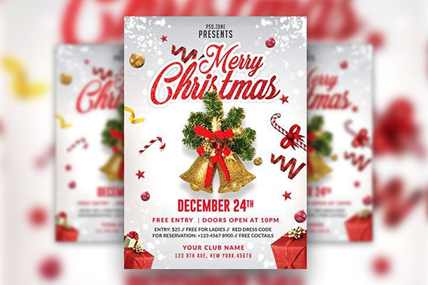 Border Festive Merry Christmas Flyer Template FREE PSD