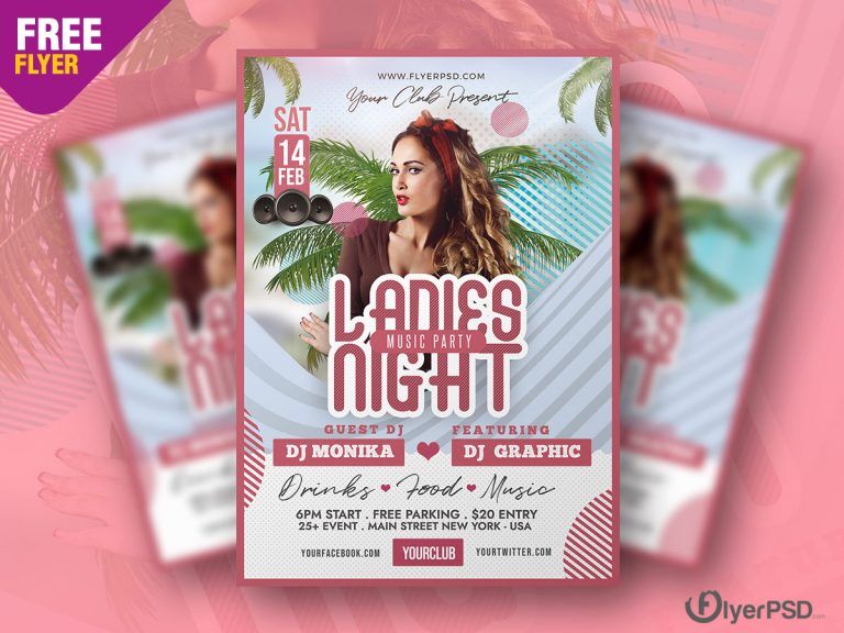 Border Tropical Ladies Night Party Flyer Template (FREE) - Resource Boy