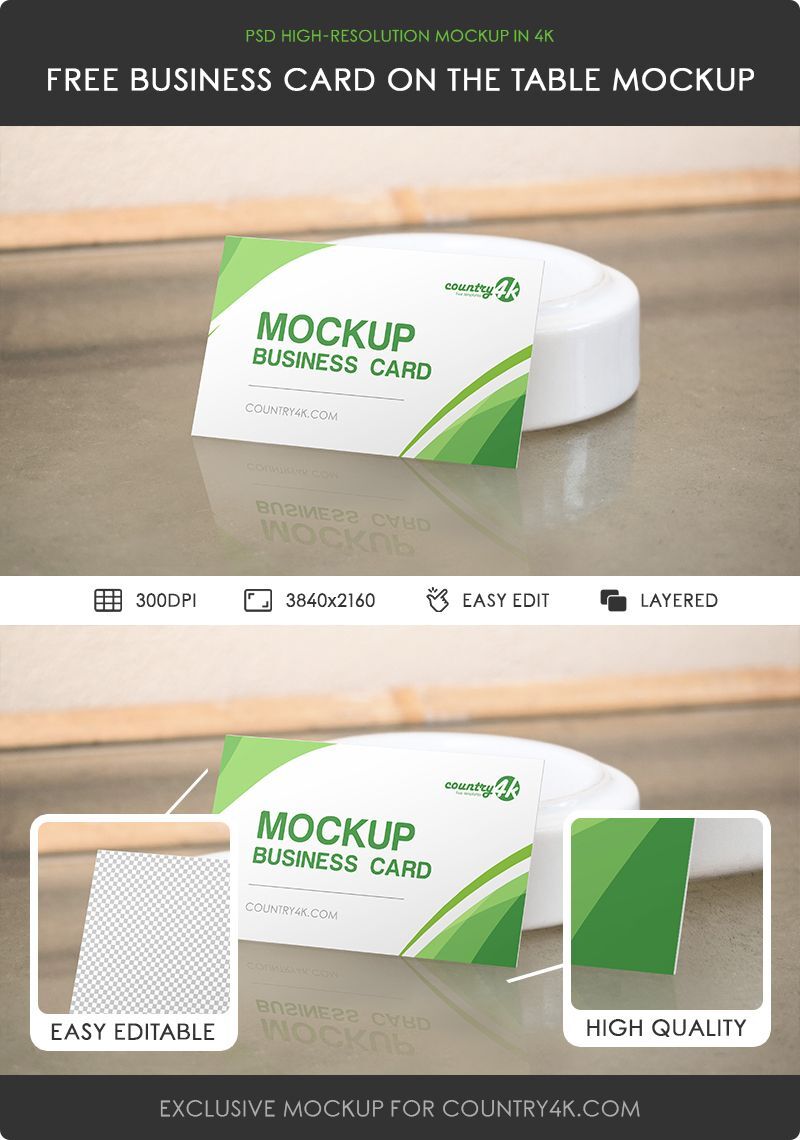 Business Card on the Table in the Half-Side View Mockup FREE PSD