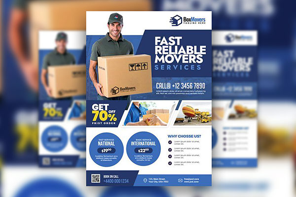 Classy Grid Courier and Logistics Service Flyer Template FREE PSD