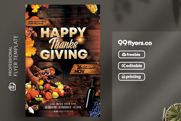 Creative Thanksgiving Day Flyer Template FREE PSD