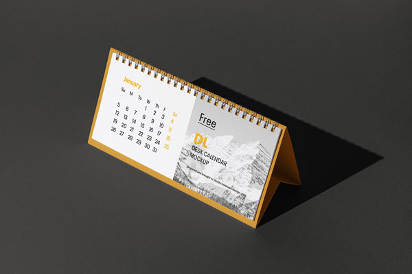 DL Desk Calendar Mockup Put at the 3\4 Angle View FREE PSD