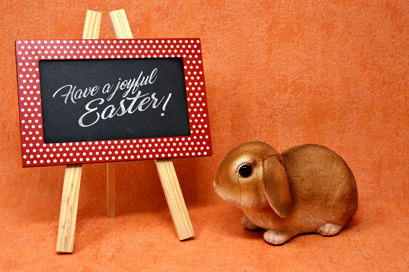 Easter Bunny Along with an Easel Blackboard in Perspective Mockup FREE PSD