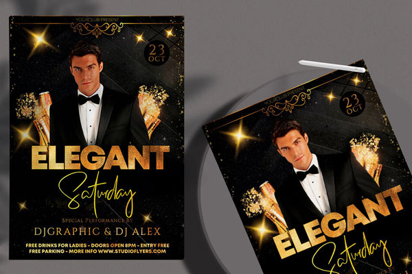 Elegant Golden and Black Saturday Party Flyer Template FREE PSD