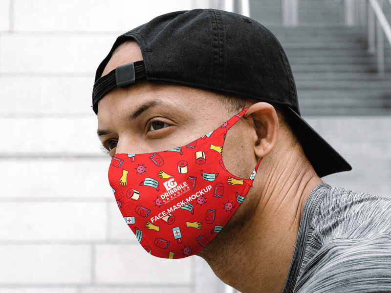 Face Mask Mockup Featuring a Man Wearing it in Half-Side View FREE PSD