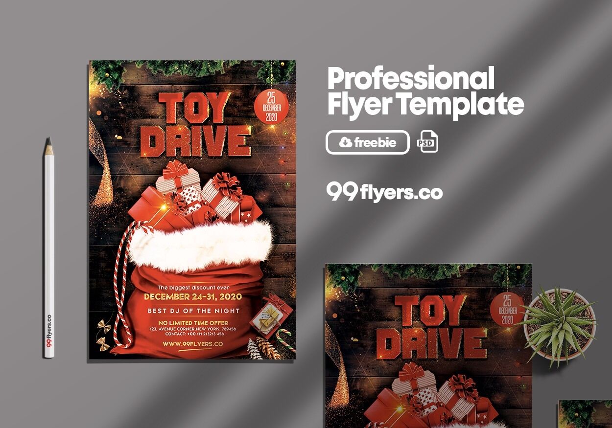 Festive Christmas Toy Drive Flyer Template FREE PSD