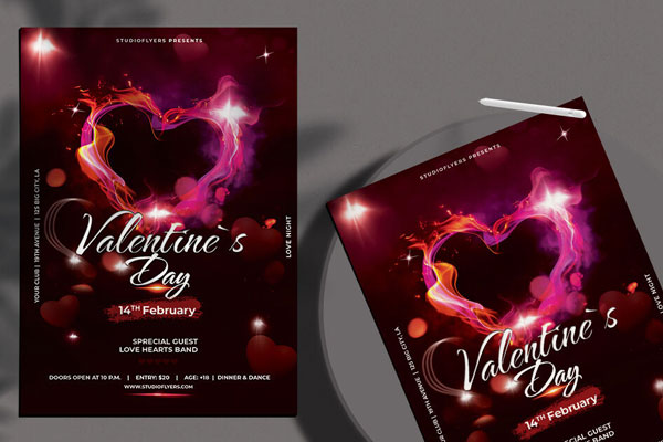 Firry Sparkly Valentines Day Flyer Template FREE PSD