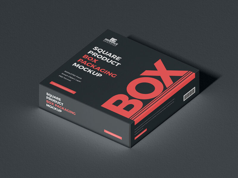 Flat, Square Packaging Box Mockup Laid in Isometric View FREE PSD