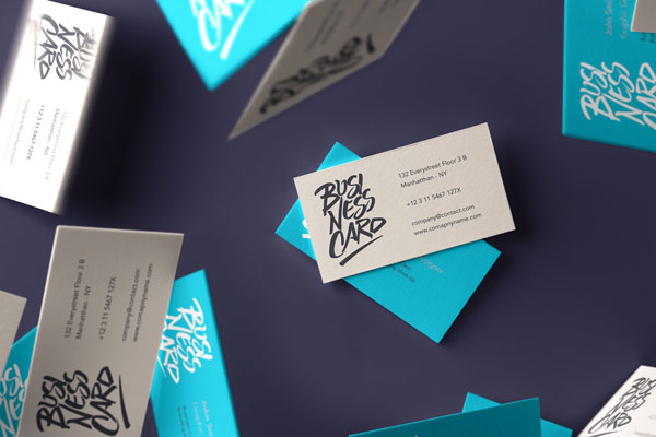 Flipping Business Cards Mockup in the Overhead View FREE PSD