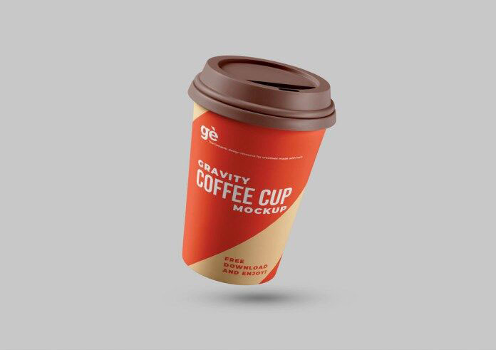 Floating Paper Coffee Cup Mockup FREE PSD