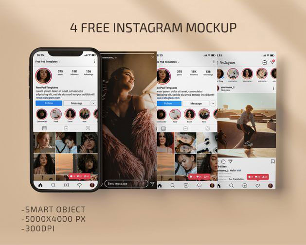 Four Instagram Screen Mockups Free Download | Resource Boy