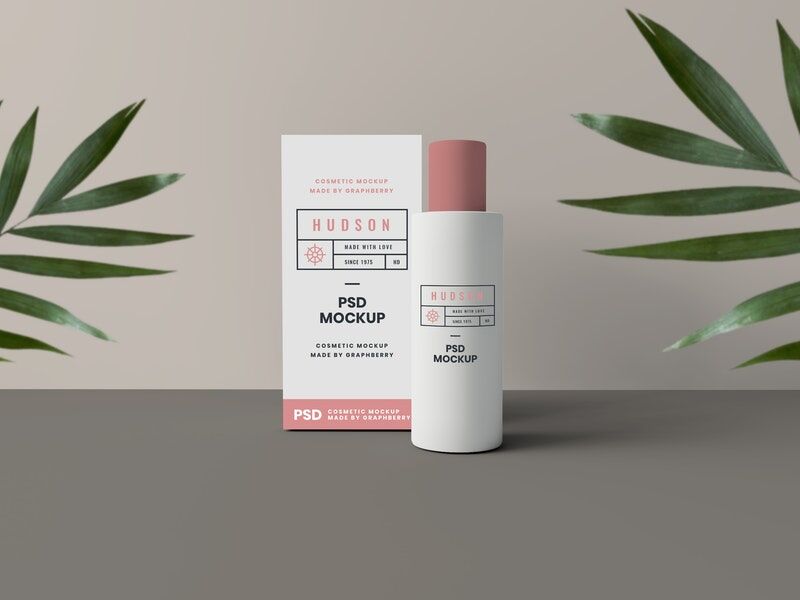 Front-View Cosmetics Mockup Featuring a Plastic Bottle and the Packaging Box FREE PSD