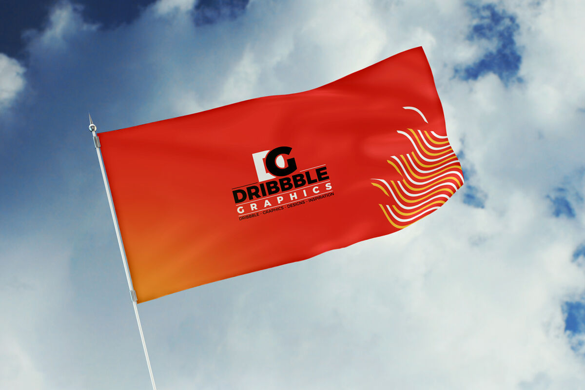 Front View Flag Stretched Against Cloudy Sky Mockup Free Download ...