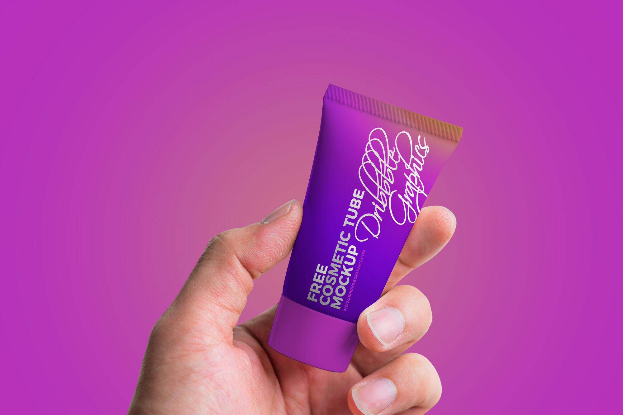 Front View Hand Holding Cosmetic Tube Mockup FREE PSD