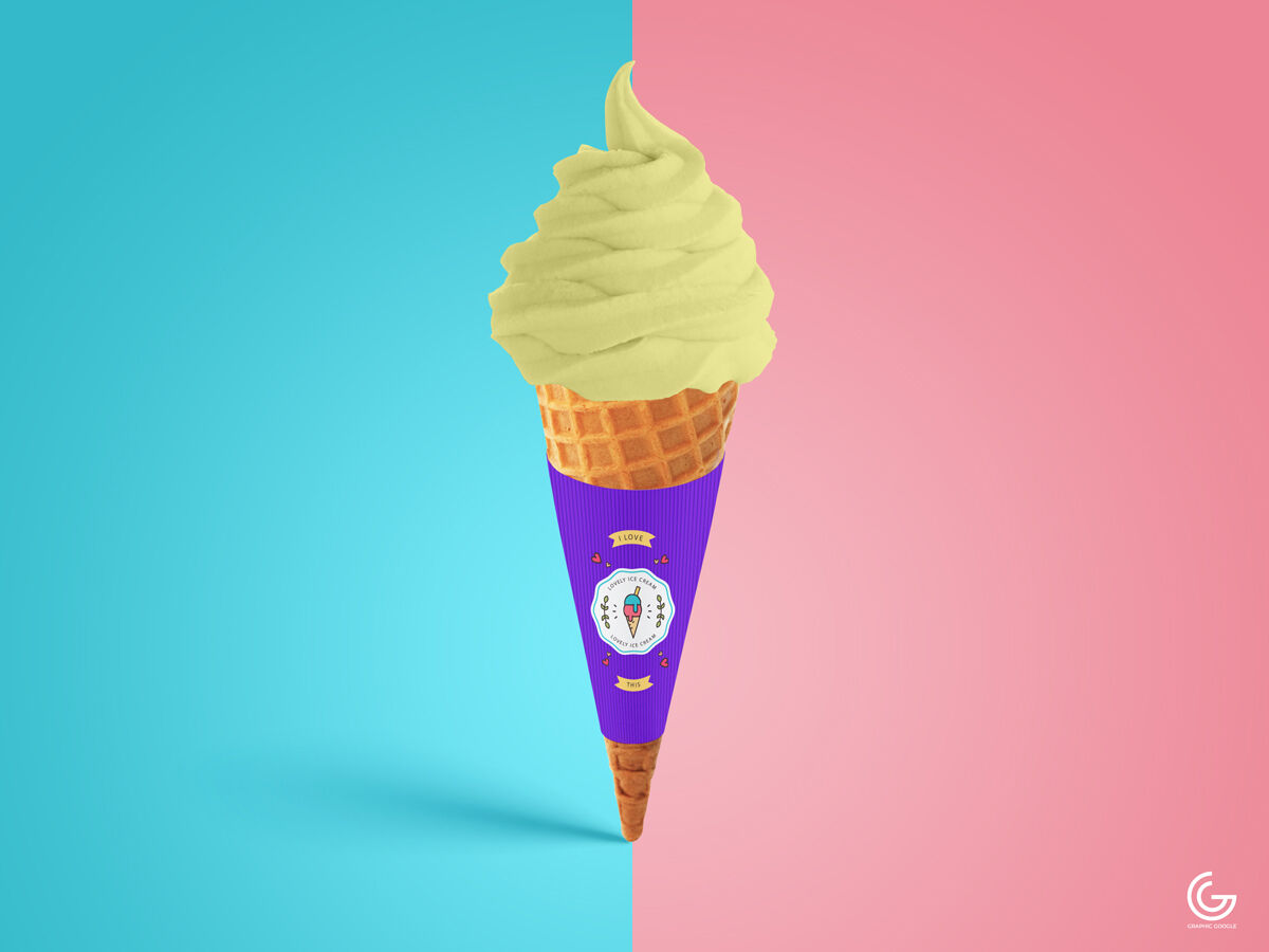 Front view Ice Cream Cone Wrapper Mockup FREE PSD