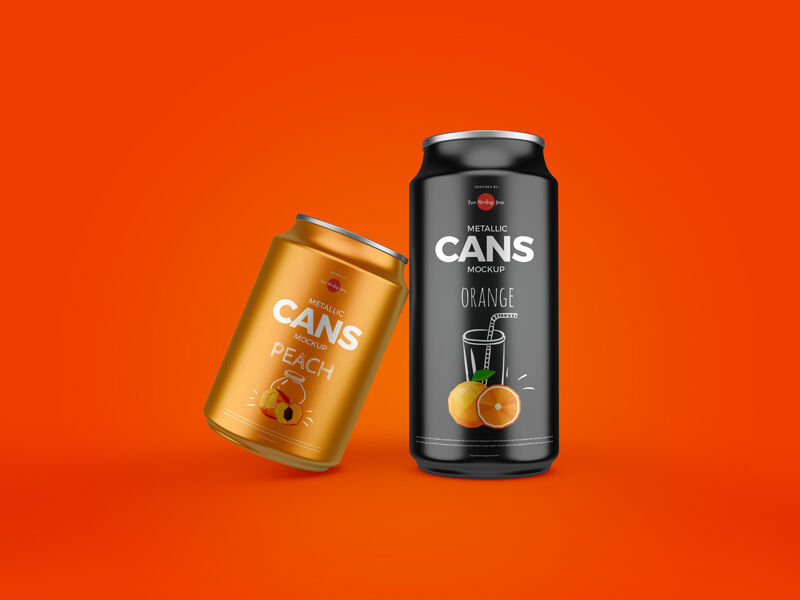 Front View of 2 Metallic Cans Mockup in Different Sizes FREE PSD