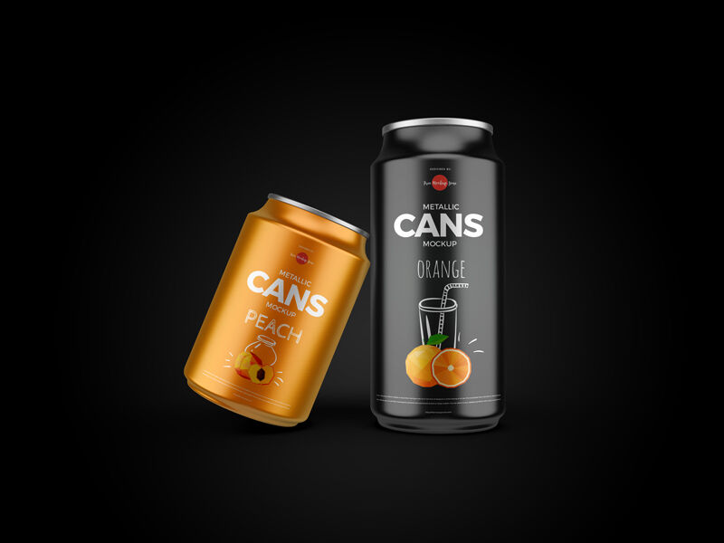 Front View of 2 Metallic Cans Mockup in Different Sizes FREE PSD