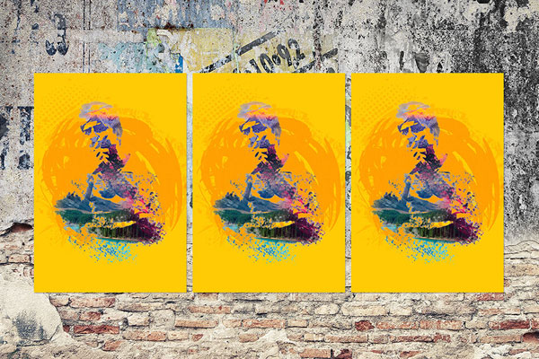 Front View of a Grunge Poster Mockup a Brick Wall FREE PSD