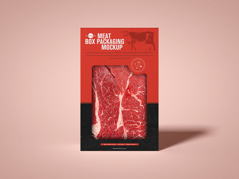 Front View of a Meat Cutout Box Packaging Mockup FREE PSD
