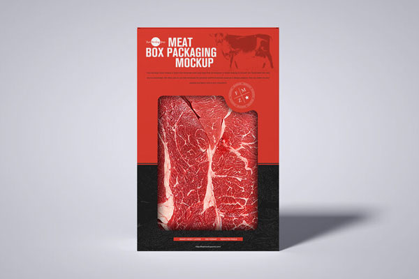 Front View of a Meat Cutout Box Packaging Mockup FREE PSD