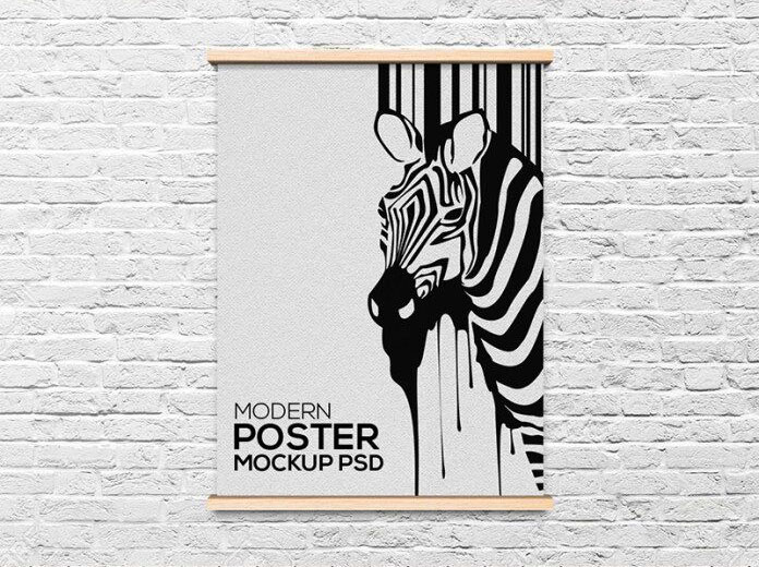 Front View of a Single Poster Mockup with Modern Frame FREE PSD