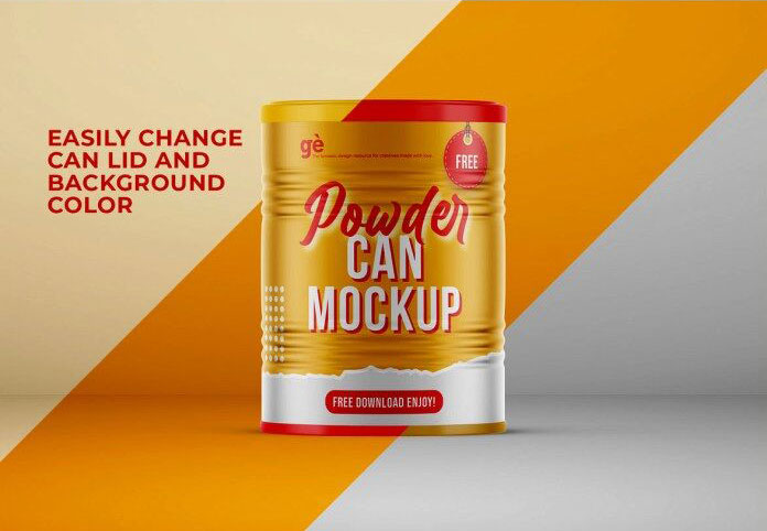 Front View of a Standing Powder Tin Can Mockup FREE PSD