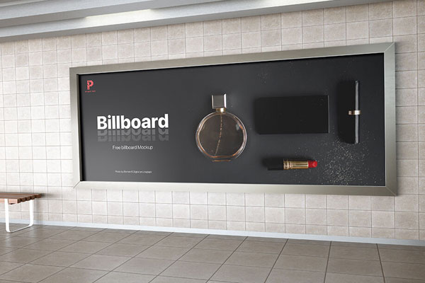 Front View of Billboard on Metro Station's Wall Mockup FREE PSD