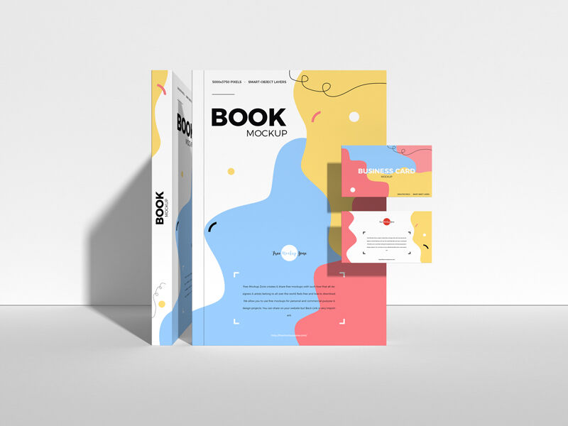Front View of Colorful Books with Business Cards Mockup FREE PSD